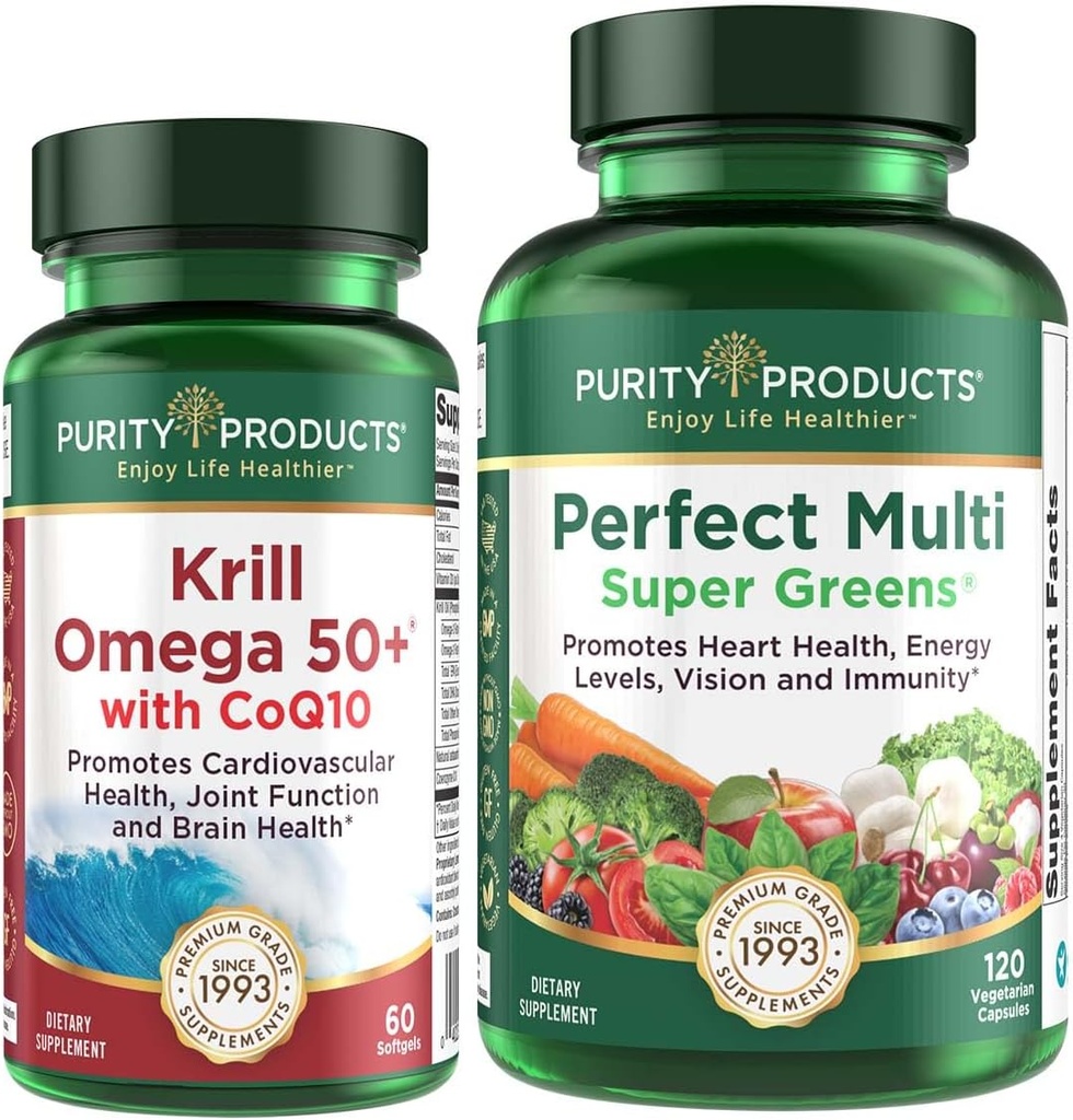 Reinheit Produkte Bundle - Krill Omega 50+ mit CoQ10 + Perfect Multi Greens