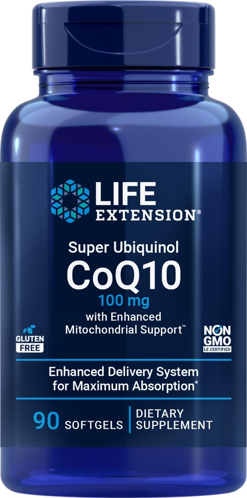 Life Extension COQ10 Super Ubiquinol 100mg with Enhanced Mitochondrial Support, 90 Softgels