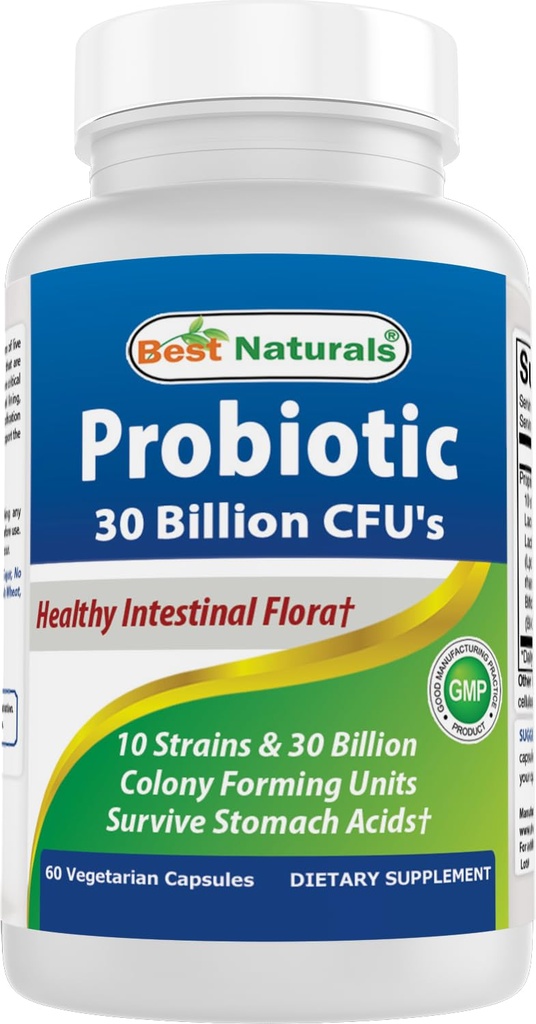Best Naturals Probiotic 10 Strains & 30 Billion CFU Darmflora, 60 Veggie Kapseln (60 Count (Pack von 1))