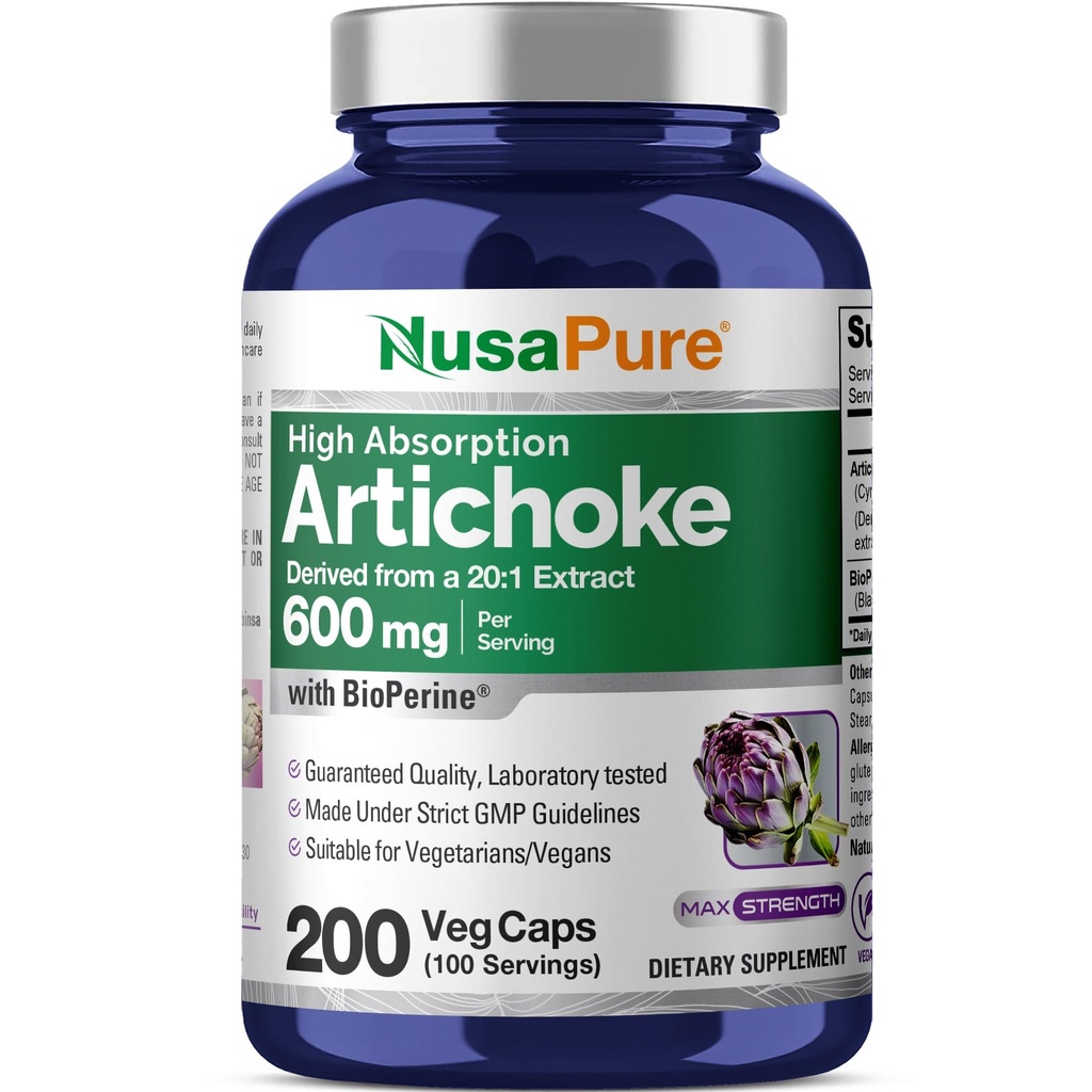 NusaPure Artichoke 20:1 Extrakt, 600 mg Äquivalent zu 12.000mg 200 Veggie Kappen (Non-GMO, Glutenfrei)