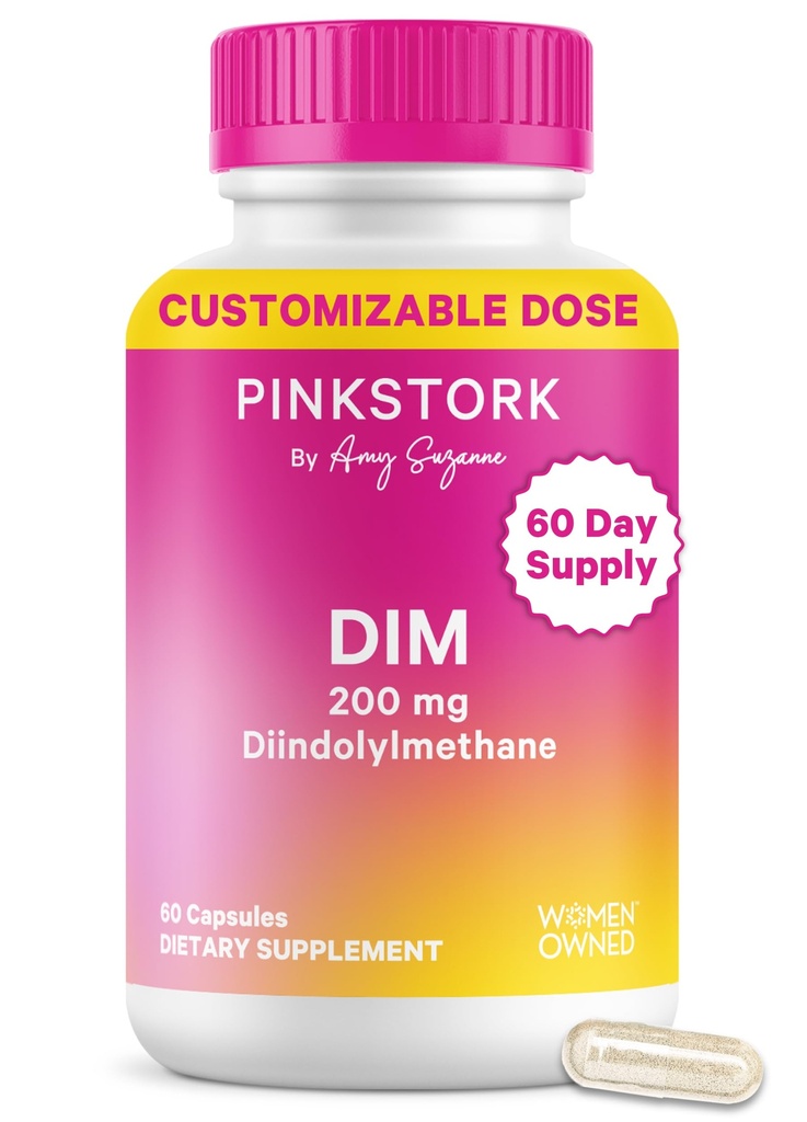 Pink Stork DIM Ergänzung für Frauen - Estrogen und Hormon Balance für Menopause, Perimenopause & PMS - DIM 200 mg Plus BioPerine für Stimmungsunterstützung - 60 Tage Versorgung