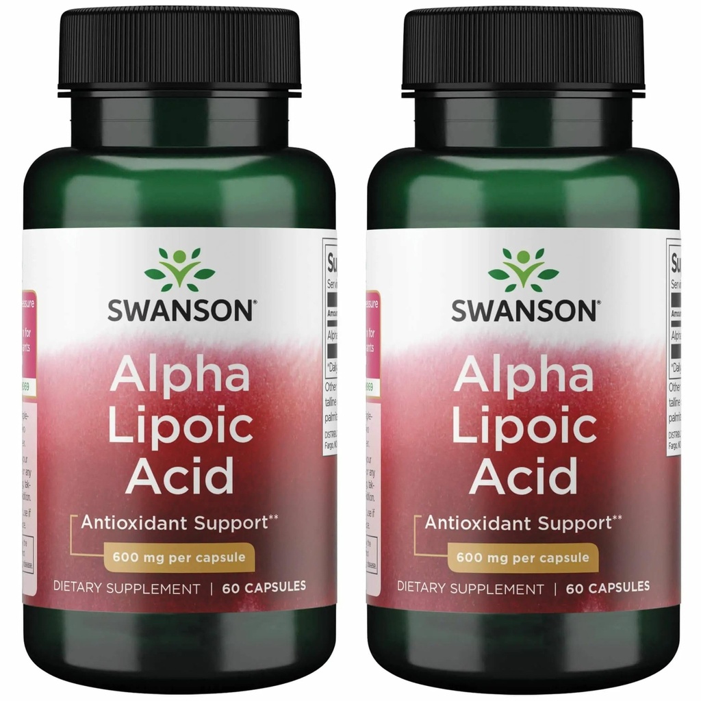 Swanson Alpha Lipoic Acid - Natürliche Ergänzung, die gesunde Blutdruckniveaus bereits innerhalb eines normalen Bereichs unterstützt - fördert Kohlenhydrat-Mebolismus - (60 Kapseln, je 600mg) (2 Packung)