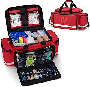 Trunab Notfall-Responder Trauma Tasche Leere, Professionelle Erste Hilfe Kits Aufbewahrung medizinische Tasche mit Innere Dividers und No-Scratch Bottom, Ideal für EMT, EMS, Sanität, Rot, BAG NUR