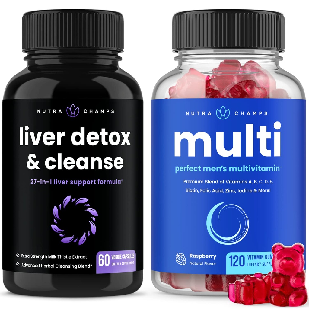 NutraChamps Liver Cleanse Detox Kapseln und (2-Pack) Herren Multivitamin Gummis Bundle