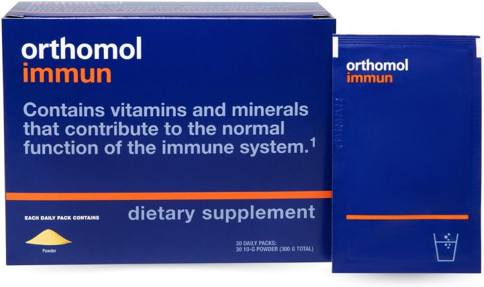 Orthomol Immunpulver, Immununterstützungsergänzung, 30-Tage Versorgung, Vitamine A, B, C, D, E, Zink, Jod