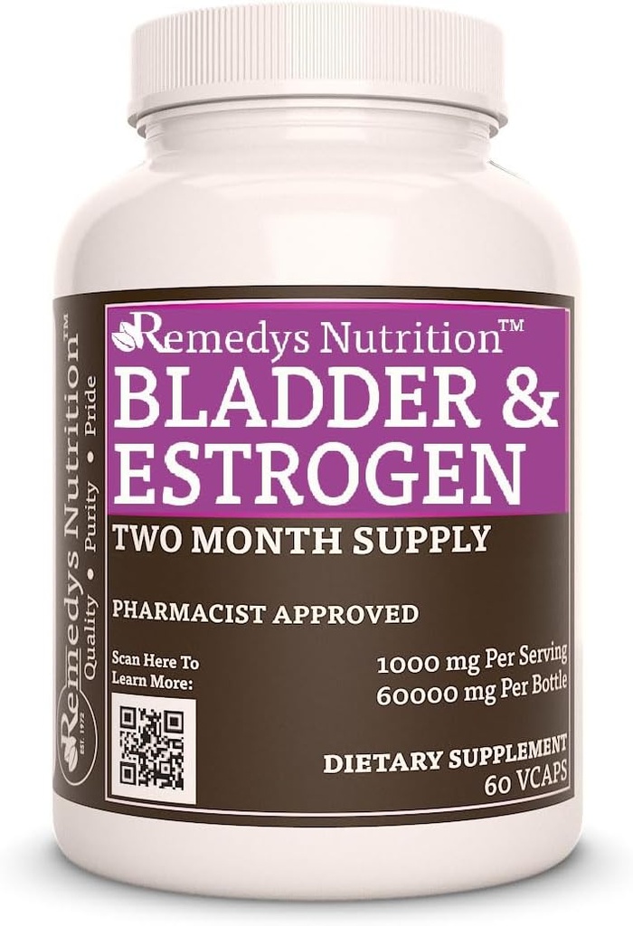 Remedy Ernährung Blase und Estrogen Kapseln | 1.000 mg, 60 Vegan Kapseln | Zwei Monate Versorgung | Mischung enthält Kamille, Roter Klee & Burdock