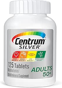 Centrum Silver Multivitamin für Erwachsene 50 Plus, Multivitamin/Multimineral Supplement mit Vitamin D3, B Vitamine, Calcium und Antioxidantien, Glutenfrei, Non-GMO Zutaten - 125 Zähler