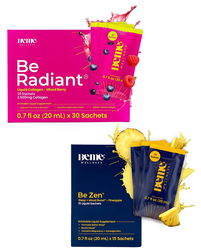 BeMe BeRadiant Berry & BeZen Bundle - Flüssige Collagen & Magnesium Glycinate L-Theanin Ergänzungen