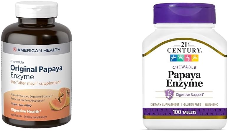 American Health Papaya Verdauungsenzym Chewable Tablets 600 Count und 21st Century Tropical Papaya Enzyme Chewable Tablets 100 Count Bundle
