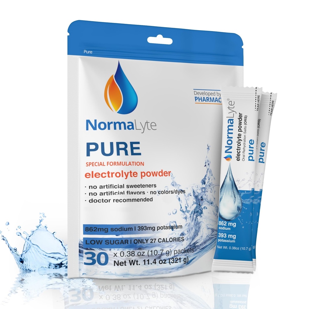 NormaLyte Oral Rehydration Salts- Hilft Diät-Management von POTS Syndrom Symptome-1 Pouches - 30 Sticks (Ausbeute 500mL pro Pack)-Pure| Energy Supplements, Kalium Supplement, Dehydration Recovery