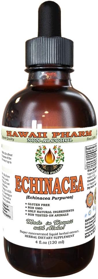 Echinacea Alcohol-Free Liquid Extract, Organic Echinacea (Echinacea Purpurea) Getrocknete Kräuter Glycerite Hawaii Pharm Natural Herbal Supplement 4 oz