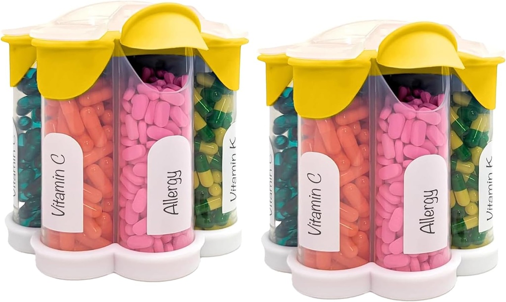Extra Large Pill Organizer Täglich, Wöchentlich, Monatliche Beilage Flasche, niedliche Blossom Pill Dispenser mit 7 XL Compartments (2 Pack Combo) (Yellow 2 Pack)