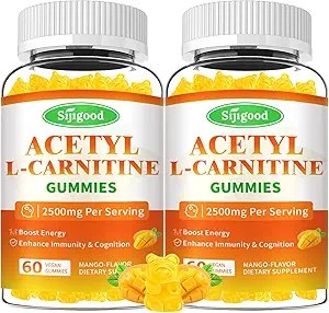 2 Pack Acetyl L-Carnitin Gummi für Herren & Frauen - Tägliche Energieunterstützung mit Immununterstützung Gummie, Mango Flavor, 120 Count