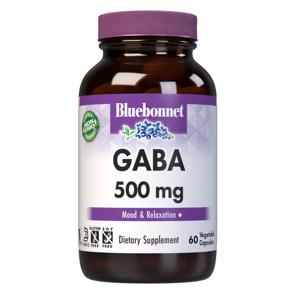 BlueBonnet Nutrition GABA 500mg, für Stress Relief*, unterstützt Entspannung*, Kosher, Vegan, Glutenfrei, Sojafrei, Non-GMO, 60 Gemüsekapseln, 60 Serviergeräte