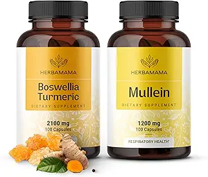 HERBAMA Boswellia Turmeric und Mullein Leaf Capsules Kit - Bundle von 2100 mg Boswellia Turmeric & 1200 mg Mullein Leaf Capsules - Vegan, Non GMO, Gelatin-Free - 2 Pack