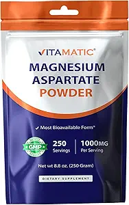 Vitamatic Magnesium Aspartate 1000mg pro Servieren unterstützt Muskel-, Gelenk- und Herzgesundheit 250 Gramm - 250 Servierungen