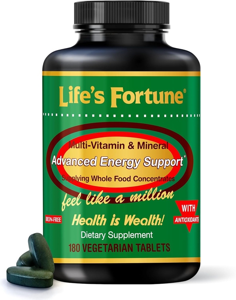Life's Fortune Multivitamin & Mineral Supplement, Tägliche natürliche Energiequelle für Männer & Frauen, mit Superfood Greens, Aminosäuren, Enzyme, hohe Potenz Vitamin A,C,D,E,B12, 180 Tab