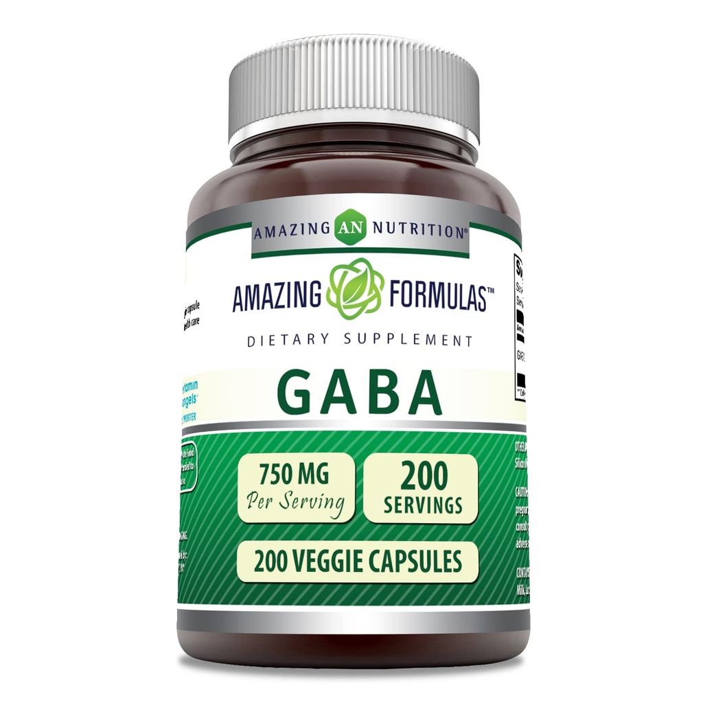 Erstaunliche Formeln GABA 750mg Pro Servieren Veggie Kapseln Ergänzung | Non-GMO | Gluten Free | Made in USA | Ideal für Vegetarier (200 Count)