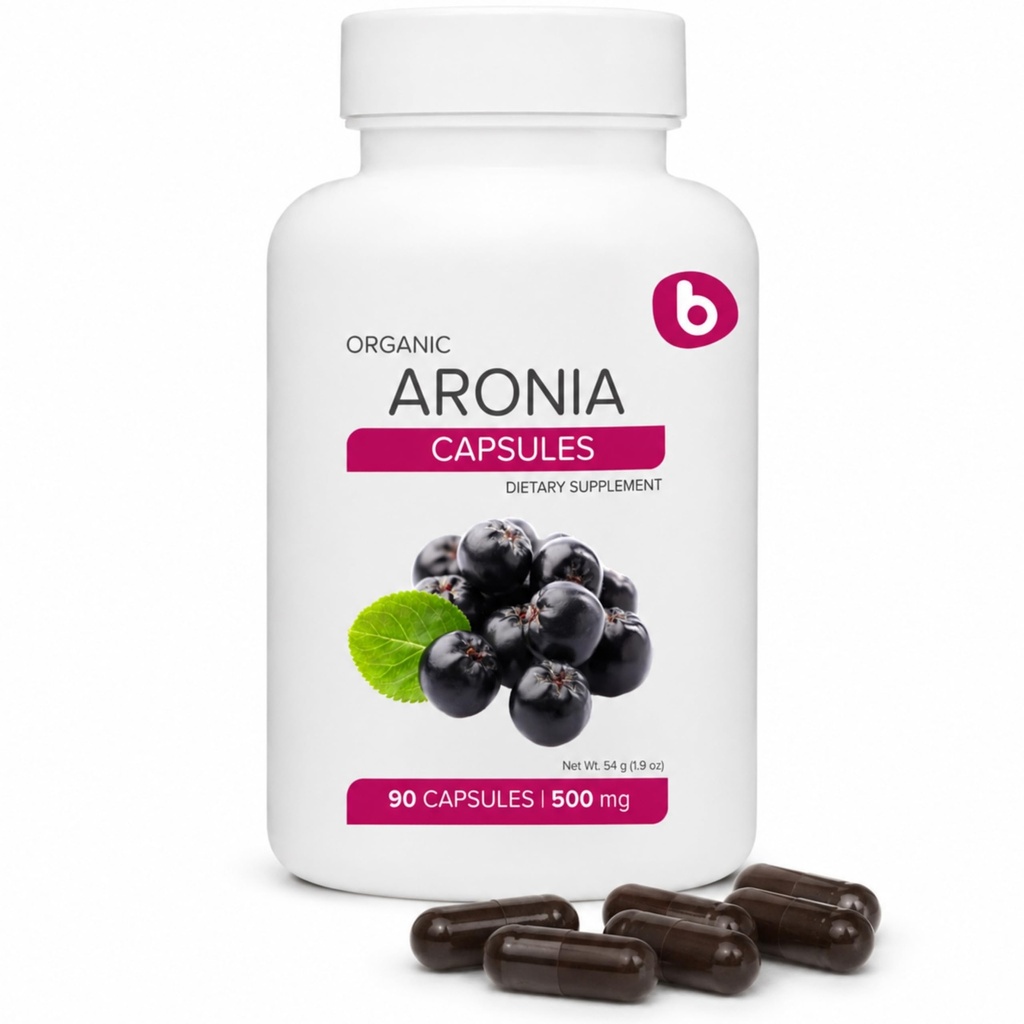 Bio Aronia Berry Kapseln – Schwarze Chokeberry-Ergänzung mit natürlichen Anthocyanen & Polyphenolen – Unterstützt Immunsystem – von Aronia Berries Powder – Non-GMO – 500mg, 90 Vegan Kapseln