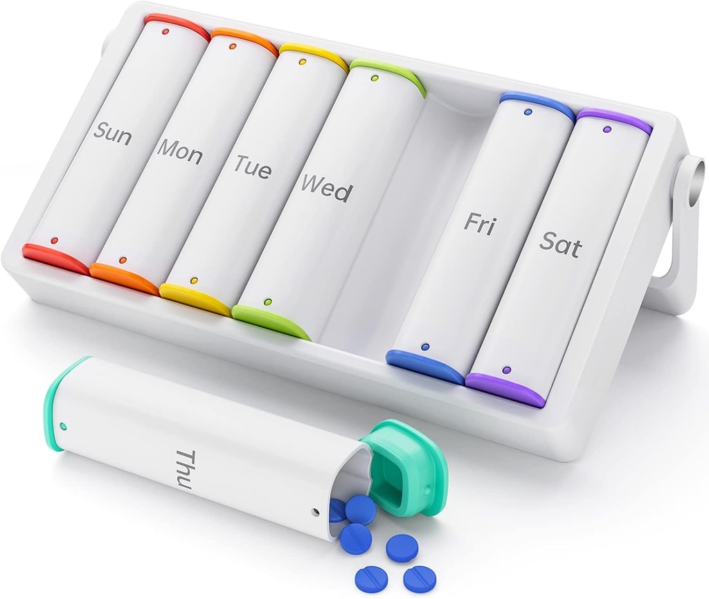 Wöchentliche Pille Organizer 2 Mal am Tag, KOVIU Große Reise Pille Box 7 Tage, Am Pm zweimal täglich Pille Fall mit drehbarem Griff, Pillenhalter Behälter für Vitamin, Medizin, Ergänzung, Fischöl, Weiß