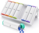 Wöchentliche Pille Organizer 2 Mal am Tag, KOVIU Große Reise Pille Box 7 Tage, Am Pm zweimal täglich Pille Fall mit drehbarem Griff, Pillenhalter Behälter für Vitamin, Medizin, Ergänzung, Fischöl, Weiß