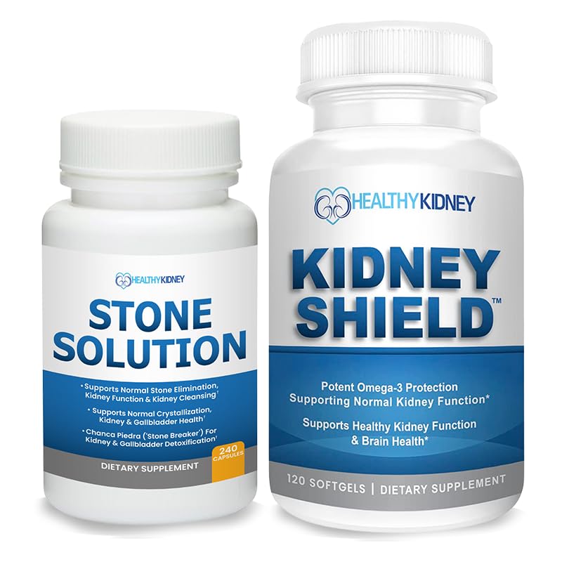Stone Solution Capsules- Natural Dissolver, Kidney Stone Support & Kidney Cleanser, 60 Servings + Kidney Shield 120 Caps Nierenergänzung zur Unterstützung normaler Nierenfunktion und Unterstützung Nierengesundheit