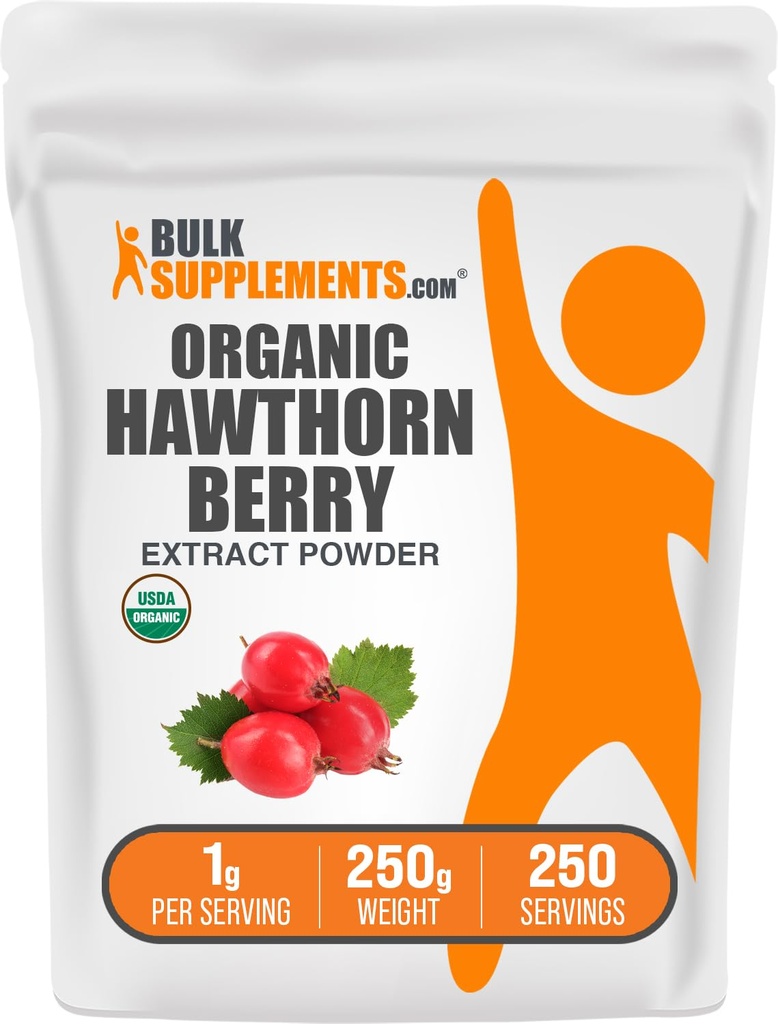 BulkSupplements.com Organic Hawthorn Berry Extract Powder - Hawthorn Berry Supplement - Herbal & Glutenfrei, 1g pro Servierung, 250g (8.8 oz) (Pack von 1)