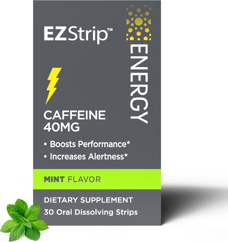 Energy Supplements - Mint Flavor, 30 Count - Dissolving Strips with 40mg Caffeine to Help Energize Your Day and Boost Performance - Made in The USA, Sugar and Gluten-Free