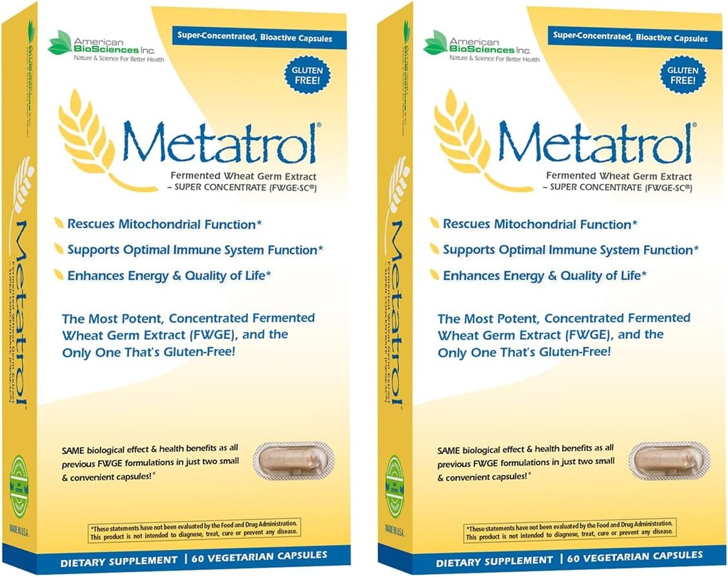 American BioSciences Metatrol 2-Box Bundle, Mitochondrial Rescue & Daily Immunsystem Unterstützung Fermented Wheat Germ Extract - Super Konzentrat, 60 Kapseln pro Box, 41 mg FWGE-SC pro Servieren