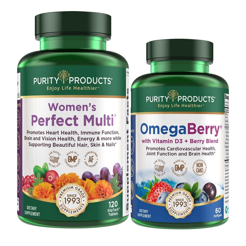 Reinheit Produkte Frauen perfekt Multi + OmegaBerry Fish Oil Women's Multi (Supports Urinary Tract Health, Immune, Knochen, Haare, Haut, Nägel + mehr) - OmegaBerry (1250mg Omega-3, Vitamin D3 + mehr)