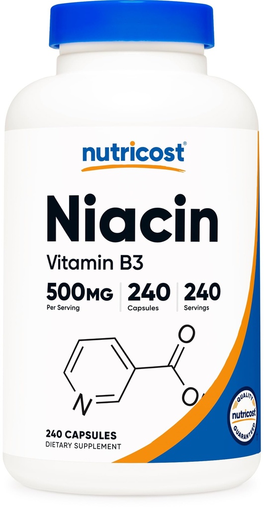 Nutricost Niacin (Vitamin B3) 500mg, 240 Kapseln - mit Flushing, Non-GMO, Glutenfrei