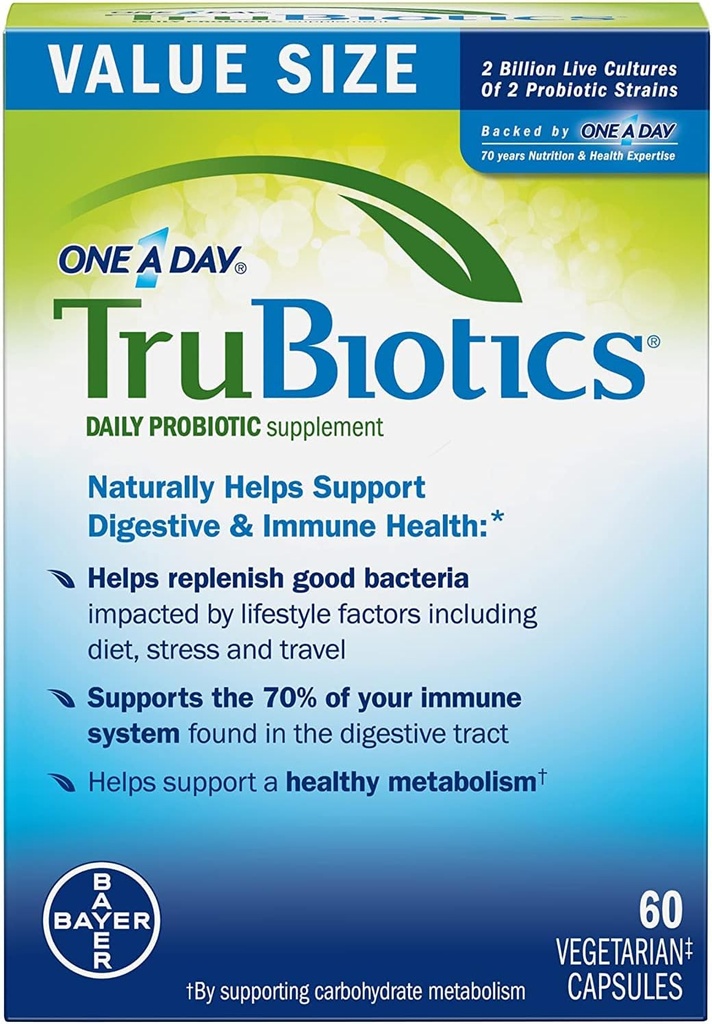 TruBiotics Daily Probiotic, 60 Kapseln - Glutenfrei, Soja freie Verdauung + Immun-Gesundheitsunterstützung Ergänzung für Männer und Frauen