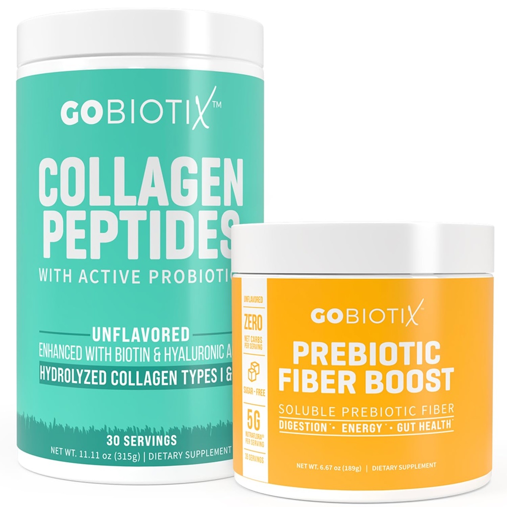 GOBIOTIX Fiber & Collagen Bundle: Haar, Haut, Gut Unterstützung - 30 Servierungen Collagen, 35 Servierungen Fiber