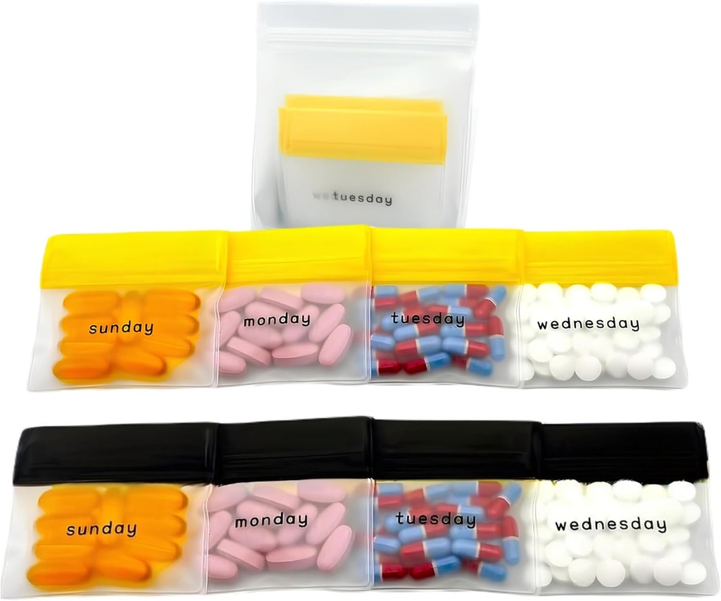 AM/PM Pillenbeutel für Reisen 7-Tag, wiederverwendbare Pillentaschen mit Tag der Woche Etiketten, große Kapazität für Vitamine & Ergänzungen, Pillen, Mehrzweckmedizin Organizer (mit Pillenschneider)