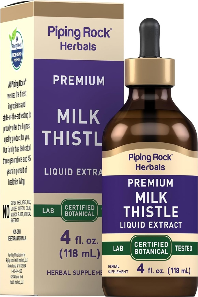 Piping Rock Milk Thistle Extract Liquid Drops | 4 Fl Oz | Herb Tincture Supplement | Alkoholfrei | Vegetarisch | Non GMO, Glutenfrei