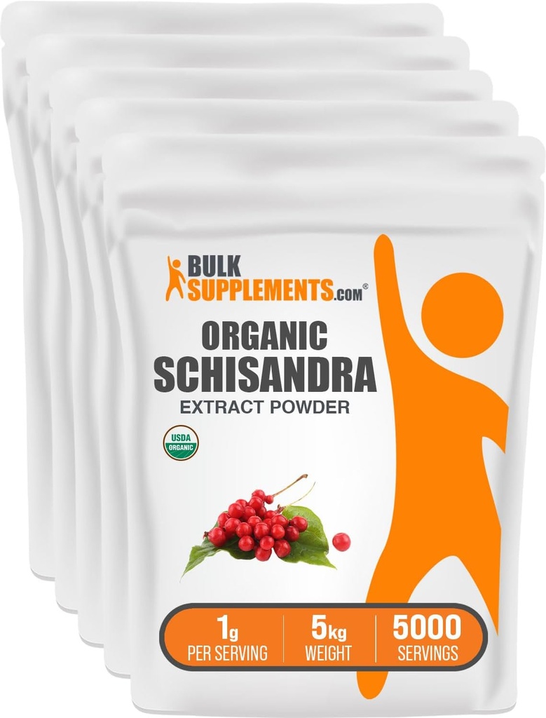 BulkSupplements.com Organic Schisandra Extract Powder - Schisandra Supplement, aus Schisandra Beeren - Kräuterergänzung, Glutenfrei - 1000mg pro Servierung, 5kg (11 lbs) (Pack mit 5)