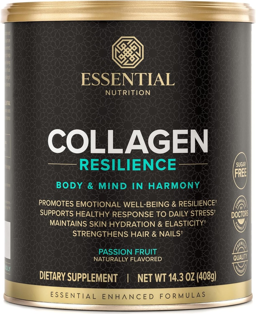 Essential Nutrition Collagen Resilience - hydrolysiertes Collagen Peptides Pulver mit Hyaluronsäure, Silikon, Amino-Acids & Passion Flower Extract - Passion Fruit - 14,3 Unze (30 Servierungen)