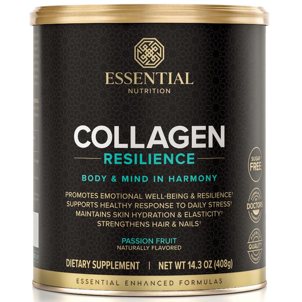 Essential Nutrition Collagen Resilience - hydrolysiertes Collagen Peptides Pulver mit Hyaluronsäure, Silikon, Amino-Acids & Passion Flower Extract - Passion Fruit - 14,3 Unze (30 Servierungen)
