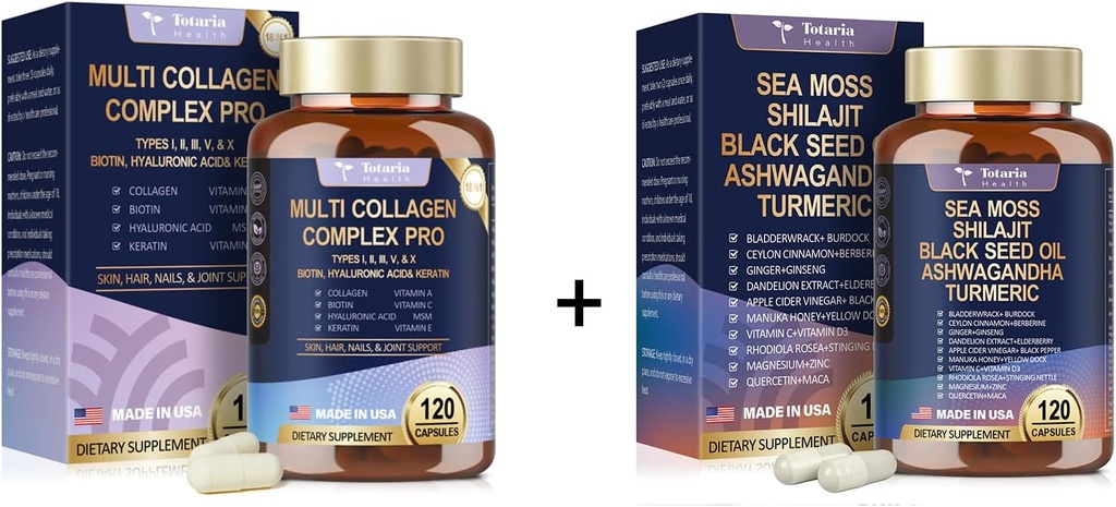 Totaria 18-in-1 Collagen Peptide Caps & 25-in-1 Sea Moss Caps