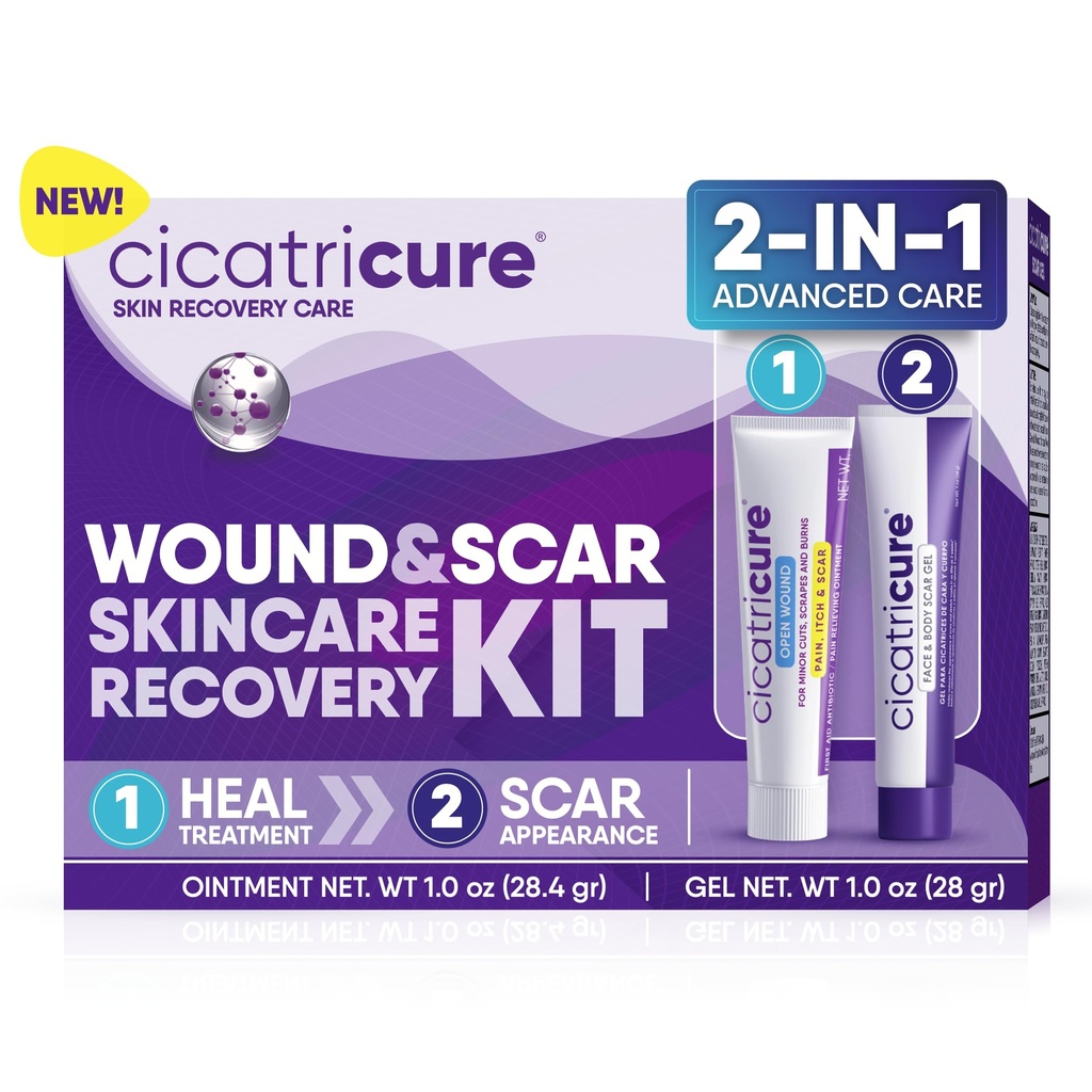 Cicatricure Skin Recovery Kit: Advanced Scar Gel & Open Wound Care Antibiotische Salbe, Reduziert Stretch-Marken, Chirurgische & Akne Narben, Süßigkeiten Schnitte & Burns, 1 Unze Jeder - für Erwachsene & Kinder