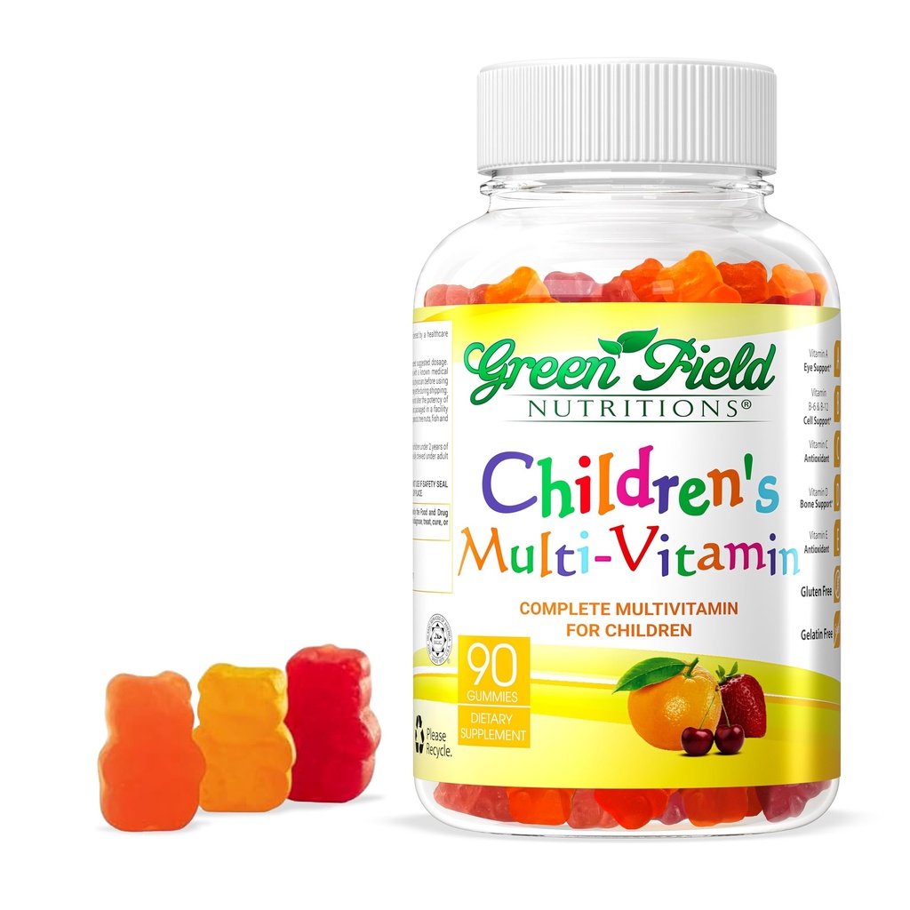 Greenfield Nutritions Kids Gelatin Free Halal Multivitamin Gummis - Alle wesentlichen Halal Vitamine A, Bs, C, D, Iodine, Zink für Immunität, Non-GMO, Kinder Halal Vitamin Gummies (90 Count)