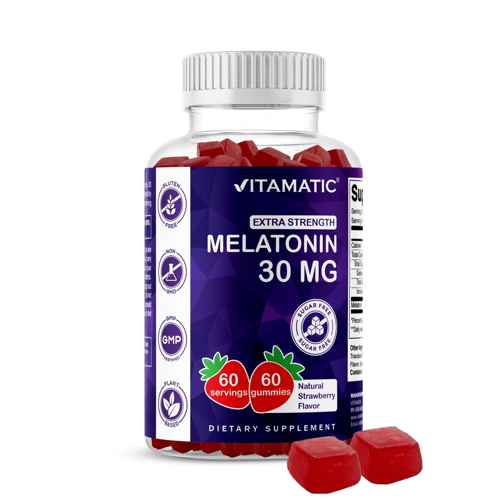 Vitamatic Zuckerfreies Melatonin 30 mg pro Gummy - 60 Portionen - 60 vegetarische Gummis - Nicht-Habit Forming Supplement (60 Count (Paket von 1))