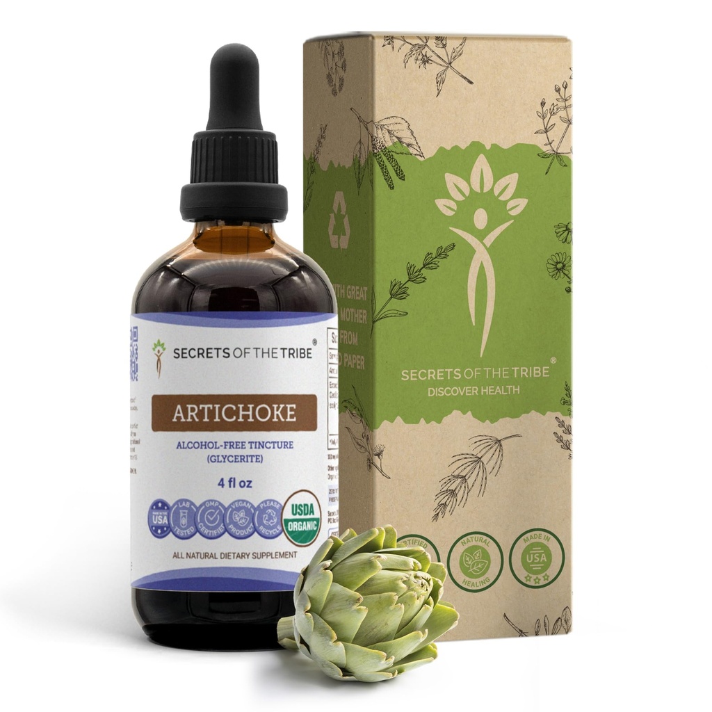 Secrets of the Tribe Artichoke USDA Organic | Alkoholfreier Extrakt, hochkarätige Kräutertropfen | Hergestellt aus 100% zertifizierter Bio Artichoke (Cynara scolymus) Getrocknete Blatt 4 Unze
