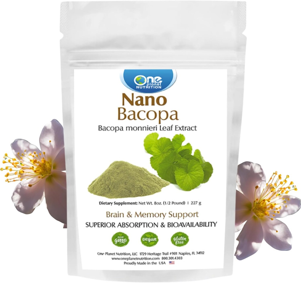 One Planet Nutrition Nano Bacopa Powder 8 oz (227 Servierungen), Bacopa monnieri Extract, Nano für einfache Absorption, stärkt Speicher & Fokus, förderlich-Free, Non-GMO, Vegan, Gluten-Free