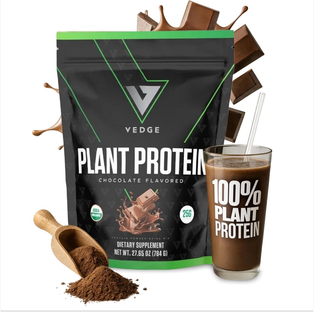 vedge Vegan Protein Powder - Pflanzenprotein Pulver mit Pea, Kürbis & Sonnenblume - USDA Organic, Amino Acids, Dairy Free, Glutenfrei, Sojafrei, Keto, Non GMO, Glatte Texture - Schokolade - 20 Portionen