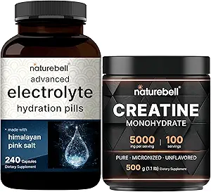 NatureBell Creatine Monohydrat Pulver &amp; Fortgeschrittene Elektrolyt Hydration Pillen Bundle Pack | Hohe Absorption Micronized Creatine | Fast Hydrating Keto Elektrolyte