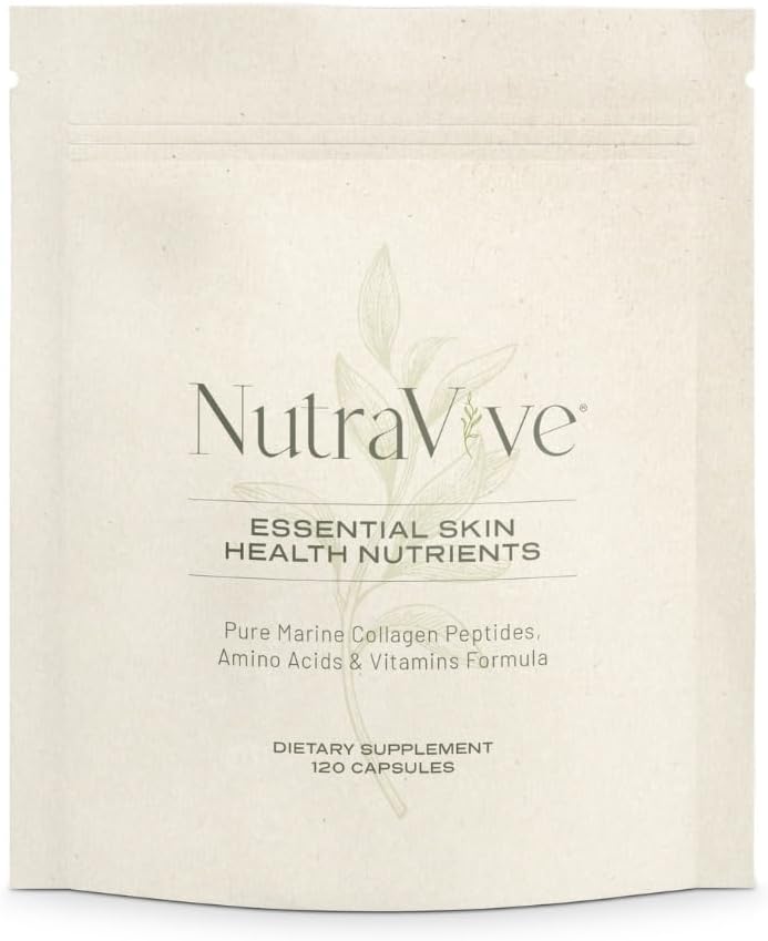 NutraVive essentielle Hautgesundheit Nährstoffe – Hydrolysierte Morikol® Marine Collagen Peptide, Aminosäuren & Vitamine - Firm fördern, Falten reduzieren & Hautelastizität verbessern - 120 Kapseln