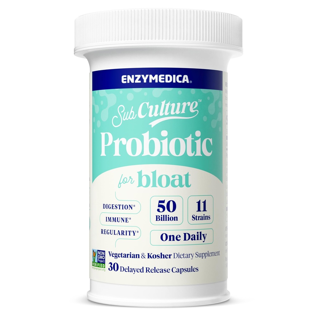 Enzymedica SubCulture Probiotics for Gas & Bloating, 50 Billion CFU, unterstützt Immun- & Verdauungs-Gesundheit, Regularity & Gut Flora, 30 Count