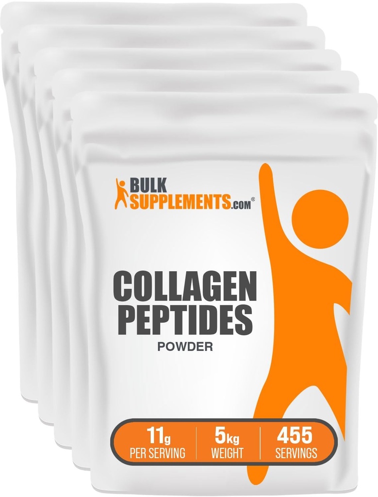 BulkSupplements.com Collagen Peptides Powder - Bovine Collagen Powder, Powdered Collagen Supplement - Hydrolyzed & Gluten Free, 11g pro Servierung, 1kg (2.2 lbs) (Pack von 5)