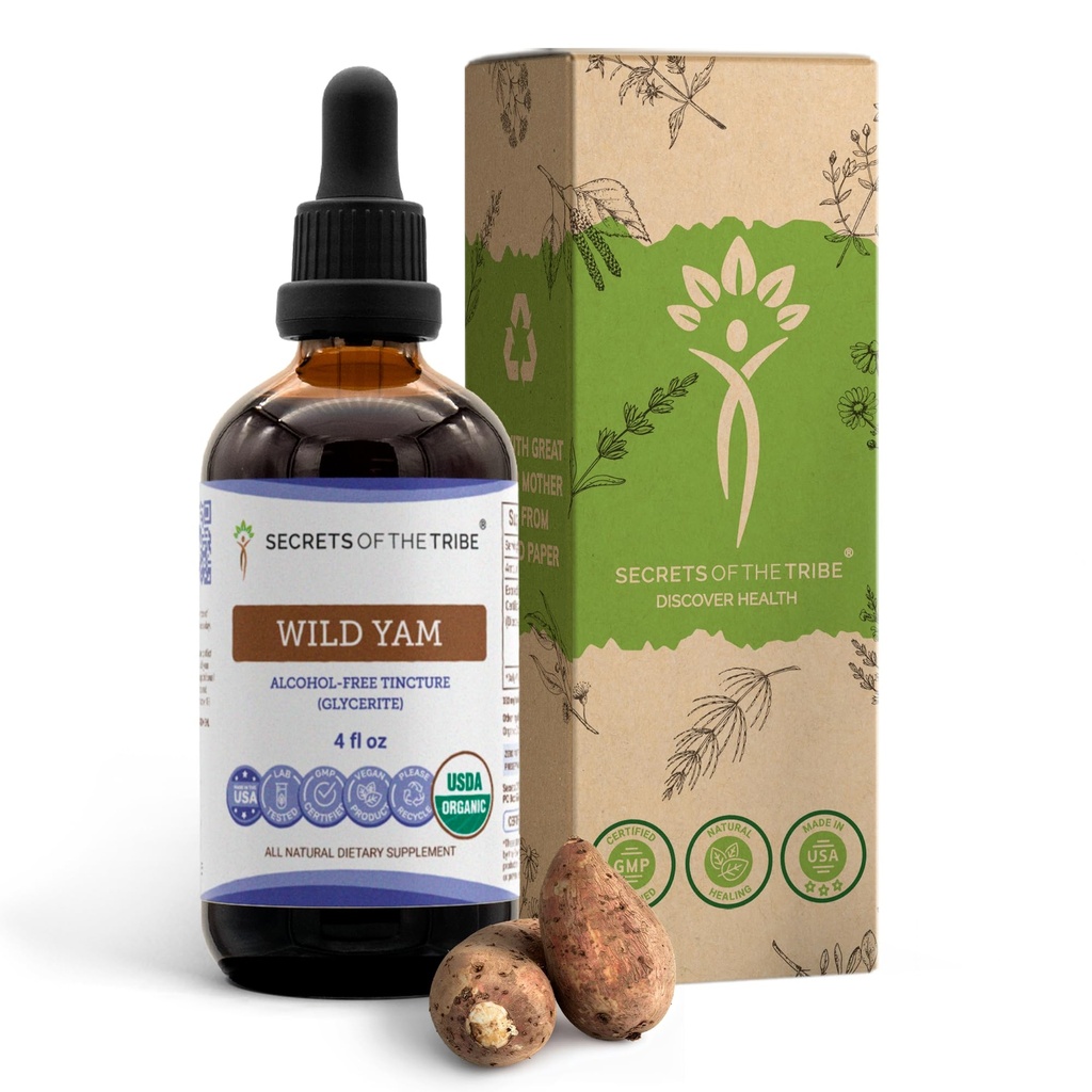Secrets of the Tribe Wild Yam Alcohol-Free USDA Organic Tincture (Glycerite) Responsible Farmed Wild Yam (Dioscorea Villosa) Getrocknete Wurzel (4 Fl Oz) Hormon Support Supplement